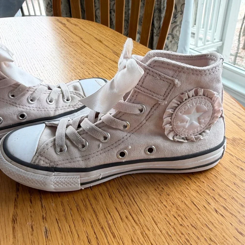 CONVERSE GIRLS LIGHT PINK HIGH TOP SNEAKER SHOES WITH BOWS 13